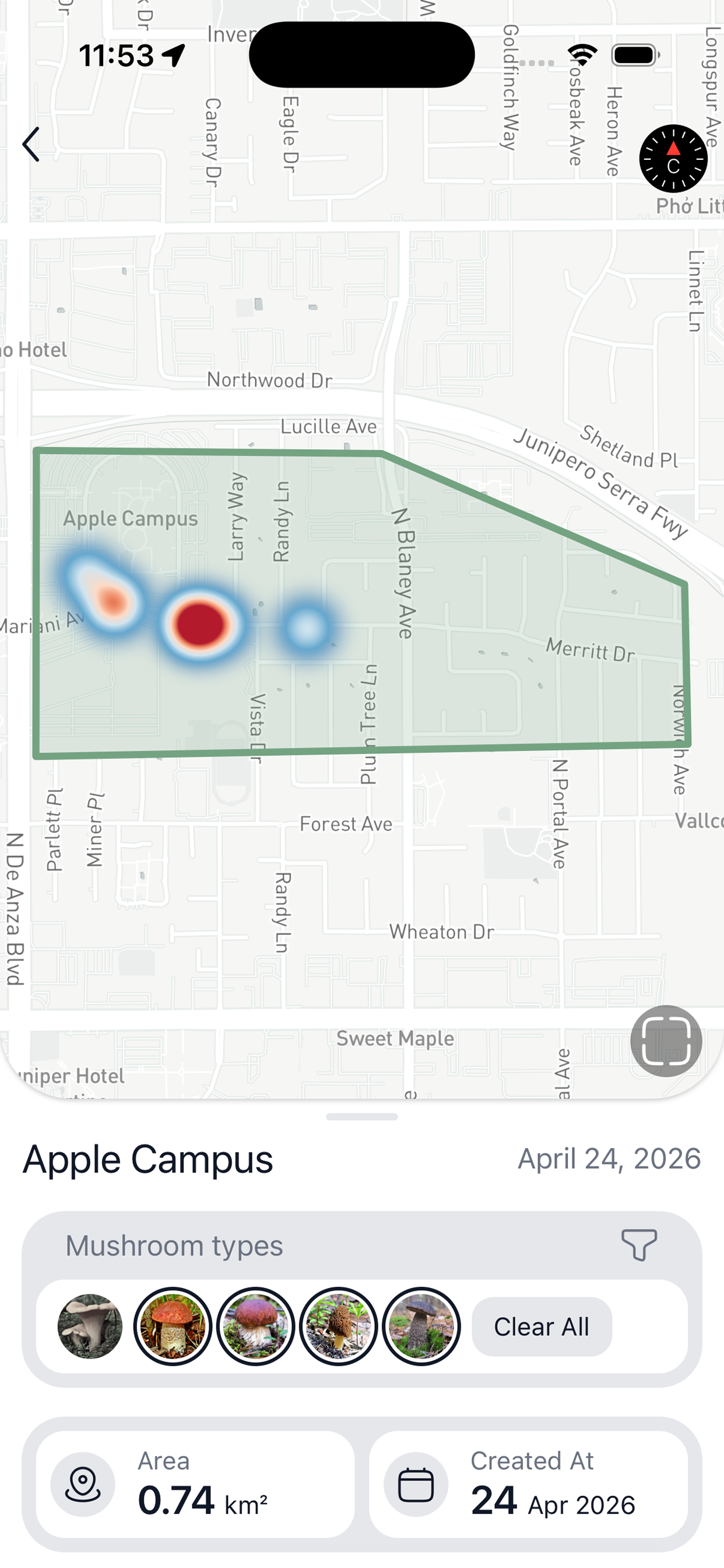 Polygon zone with species heatmap