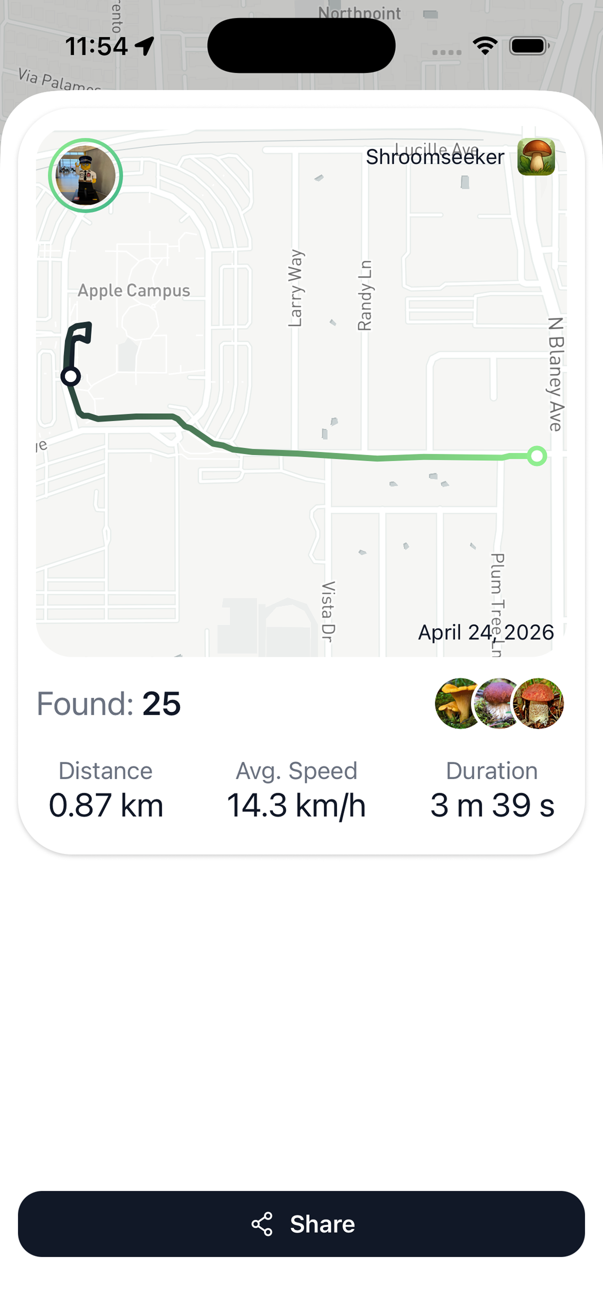 Share card with hunt statistics